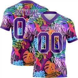 Custom Black Purple-White 3D Pattern Tropical Hawaii Jungle Leaves Mesh Authentic Football Jersey