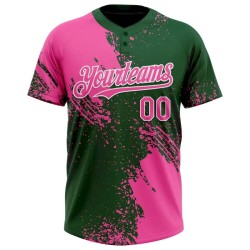 Custom Pink Green-White 3D Pattern Abstract Brush Stroke Two-Button Unisex Softball Jersey