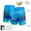 Custom Light Blue Lakes Blue-White 3D Pattern Hawaii Beach Island And Ship Authentic Basketball Shorts - Image 2