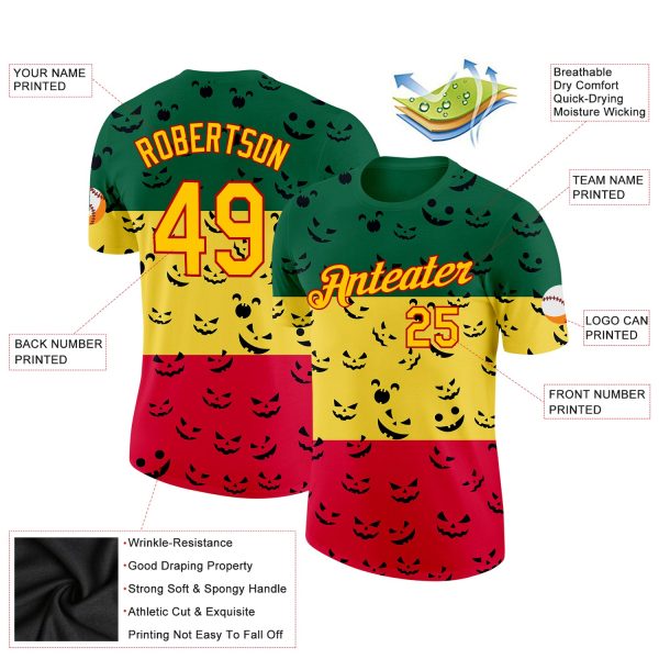 Custom Green Yellow-Red 3D Pattern Design Black History Month Performance T-Shirt - Image 2