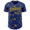 Custom Royal Yellow 3D Pattern Design Abstract Network Authentic Baseball Jersey - Image 2