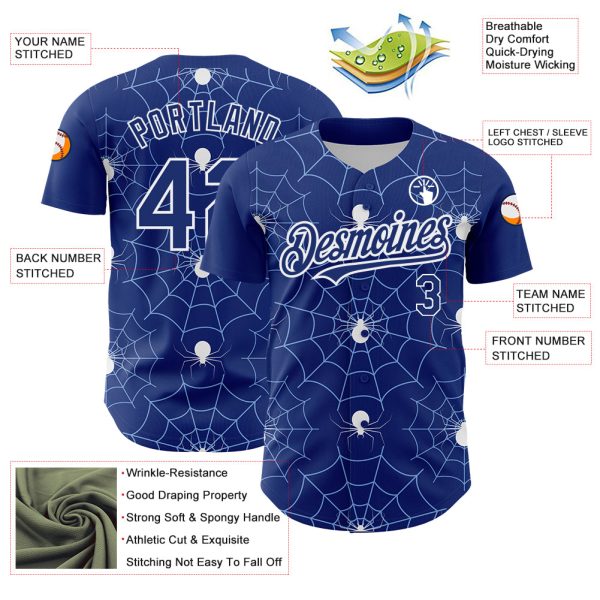Custom Royal Light Blue-White 3D Pattern Design Spider Web Authentic Baseball Jersey - Image 3