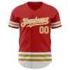 Custom Red Old Gold-White Line Authentic Baseball Jersey - Image 2