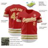 Custom Red Old Gold-White Line Authentic Baseball Jersey - Image 3