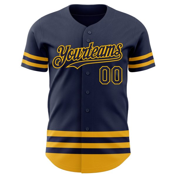 Custom Navy Gold Line Authentic Baseball Jersey - Image 2