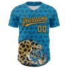 Custom Panther Blue Old Gold-Black 3D Pattern Design Football Jaguar Helmet And Ball Authentic Baseball Jersey - Image 2
