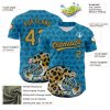 Custom Panther Blue Old Gold-Black 3D Pattern Design Football Jaguar Helmet And Ball Authentic Baseball Jersey - Image 3