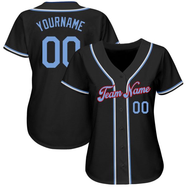 Custom Black Light Blue-Red Authentic Baseball Jersey - Image 2