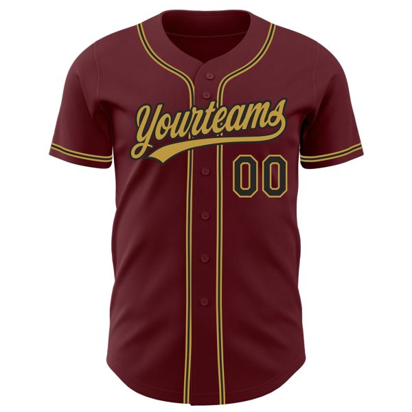 Custom Burgundy Black-Old Gold Authentic Baseball Jersey - Image 2