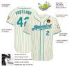 Custom Cream Teal Pinstripe Teal-Gray Authentic Baseball Jersey - Image 3