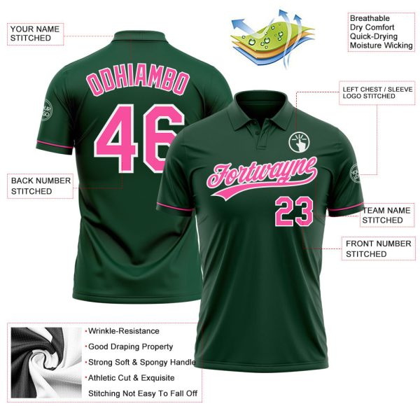 Custom Green Pink-White Performance Vapor Golf Polo Shirt - Image 3