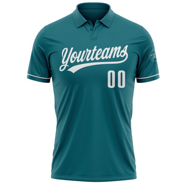 Custom Teal White Performance Vapor Golf Polo Shirt - Image 2
