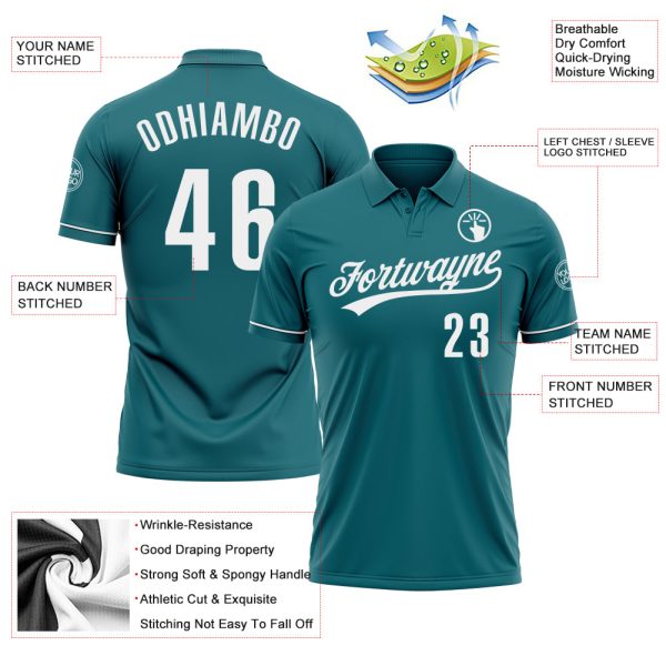 Custom Teal White Performance Vapor Golf Polo Shirt - Image 3