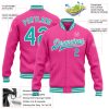 Custom Pink Aqua-White Bomber Full-Snap Varsity Letterman Jacket - Image 3