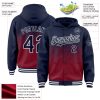 Custom Navy Crimson-White Gradient Square Shape 3D Pattern Design Bomber Full-Snap Varsity Letterman Hoodie Jacket - Image 3