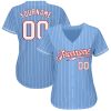 Custom Light Blue White Pinstripe White-Red Authentic Baseball Jersey - Image 2