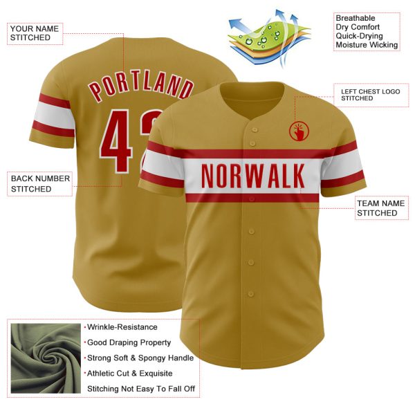 Custom Old Gold Red-White Authentic Baseball Jersey - Image 3