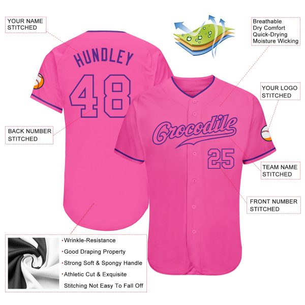 Custom Pink Pink-Purple Authentic Baseball Jersey - Image 3