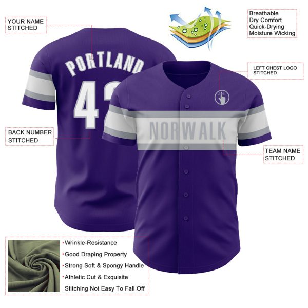 Custom Purple White-Gray Authentic Baseball Jersey - Image 3
