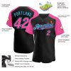 Custom Black Pink-Sky Blue Authentic Raglan Sleeves Baseball Jersey - Image 3