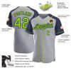 Custom Gray Neon Green-Navy Authentic Raglan Sleeves Baseball Jersey - Image 3