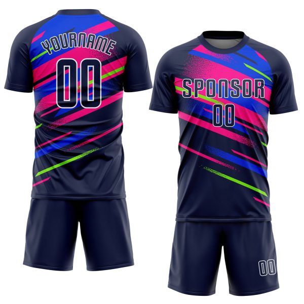 Custom Figure Navy Royal-Pink Sublimation Soccer Uniform Jersey - Image 2