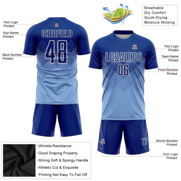 Custom Light Blue Royal-Cream Sublimation Soccer Uniform Jersey - Image 3