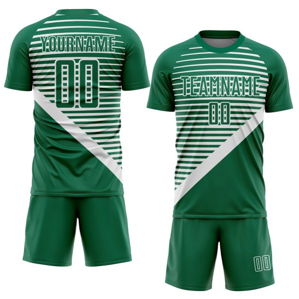 Custom Kelly Green White Stripes Sublimation Soccer Uniform Jersey - Image 2