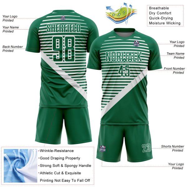 Custom Kelly Green White Stripes Sublimation Soccer Uniform Jersey - Image 4
