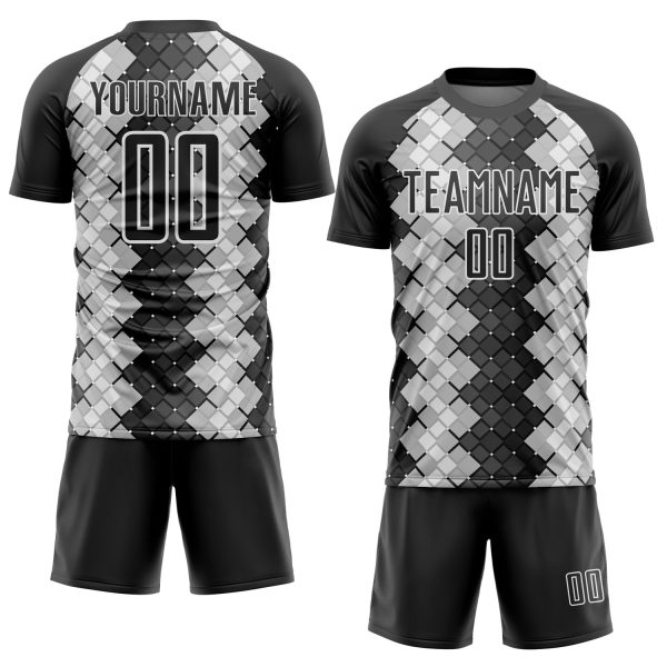 Custom Black White Geometric Shapes Sublimation Soccer Uniform Jersey - Image 2
