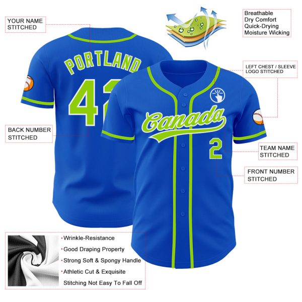 Custom Thunder Blue Neon Green-White Authentic Baseball Jersey - Image 3