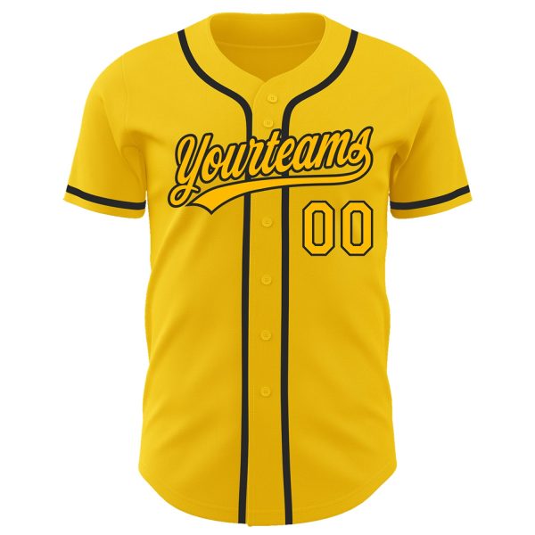 Custom Yellow Gold-Black Authentic Baseball Jersey - Image 2
