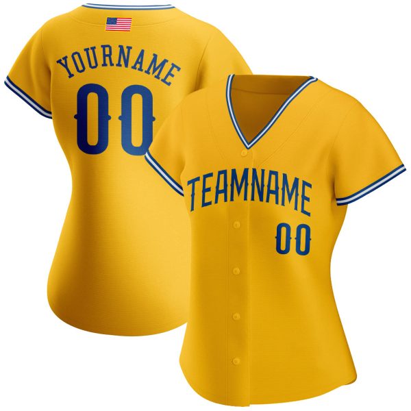 Custom Gold Royal-White Authentic American Flag Fashion Baseball Jersey - Image 2