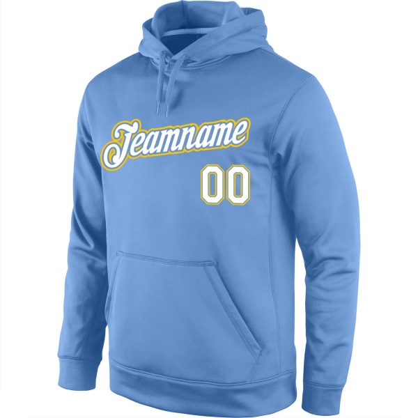 Custom Stitched Light Blue White-Gold Sports Pullover Sweatshirt Hoodie - Image 2