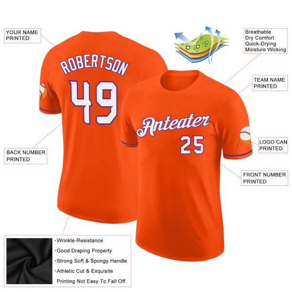 Custom Orange White-Purple Performance T-Shirt - Image 2