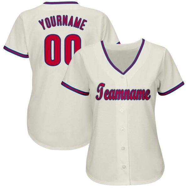 Custom Cream Red-Royal Baseball Jersey - Image 2