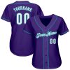 Custom Purple White-Teal Authentic Baseball Jersey - Image 2