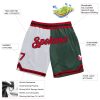 Custom White Red-Hunter Green Authentic Throwback Split Fashion Basketball Shorts - Image 2